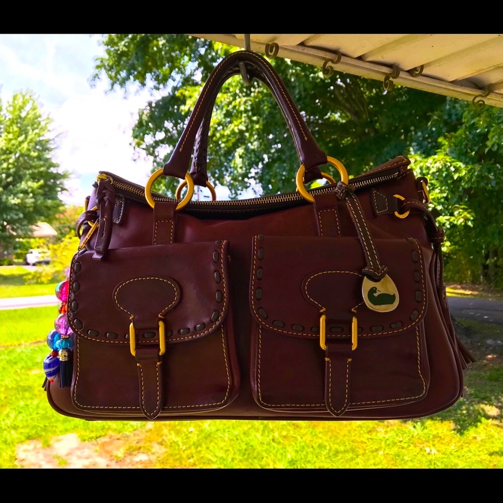 Dooney & Bourke Rare Florentine Bordeaux Double Pocket Satchel